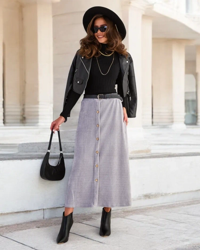 Royalfashion Női midi szoknya díszgombokkal