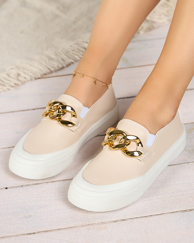 OUTLET Női bézs bebújós cipő vastagabb talppal Senula díszítéssel - Lábbeli