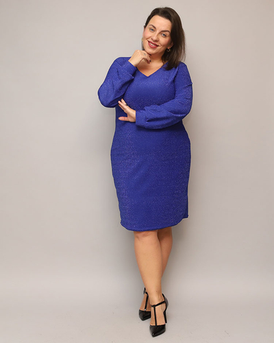 Royalfashion Glittery női ruha térd előtt, tengerészkék színben PLUS SIZE