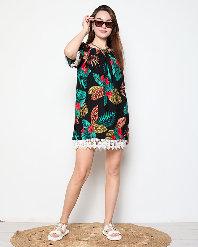 Női fekete virágos blúz PLUSZ MÉRET - Ruházat