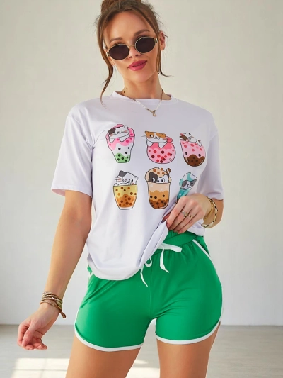 Royalfashion Női sport szett pólóval és sorttal, Cica