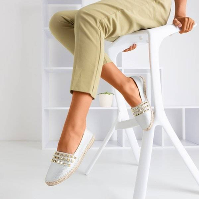 OUTLET Srebrne damskie espadryle z ćwiekami Anchu - Obuwie