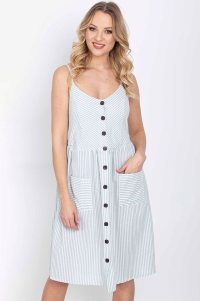 Jasnozielona sukienka w paski zapinana na guziki - Odzież