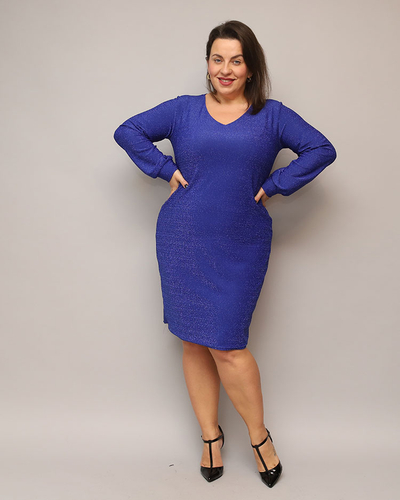 Royalfashion Glittery női ruha térd előtt, tengerészkék színben PLUS SIZE