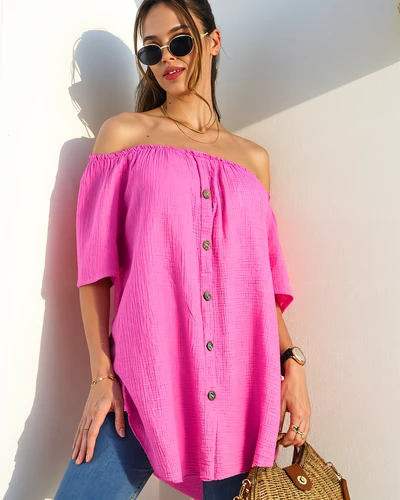 Royalfashion Pamut női blúz spanyol stílusú díszgombokkal