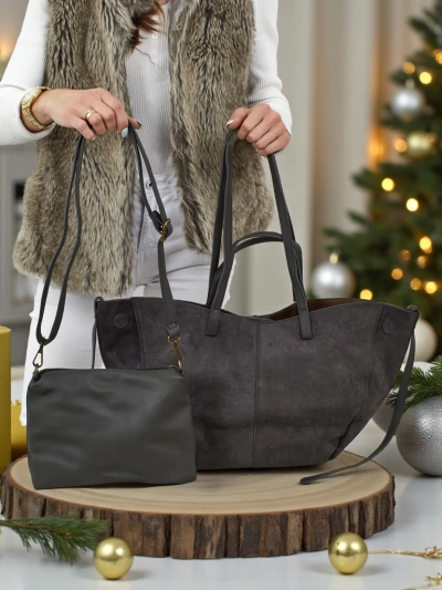 Női shopper táska öko velúr, kisebb öko bőr táskával szettben 2 az 1-ben Elinea