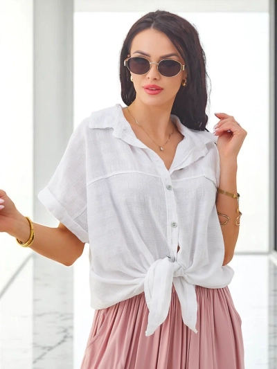 Royalfashion Női pamut ing dombornyomással és rövid ujjakkal
