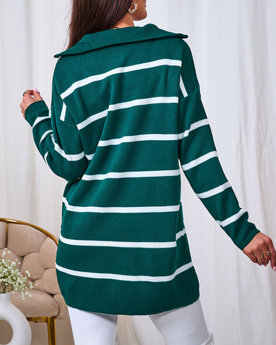 Royalfashion Női zöld pulóver kigombolt garbóval