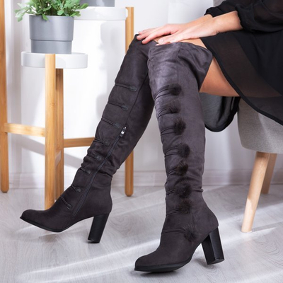 Szare kozaki na wysokim słupku Lovana - Obuwie