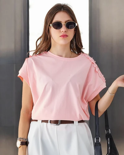 Royalfashion Női Pamut Póló Csipkés Ujjakkal