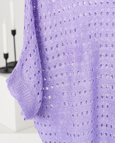 Női lila áttört pulóver leengedett vállú - Ruházat