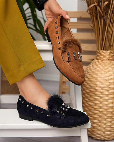 Női teve naplopók strasszokkal és szőrmével Nerrov- Cipők