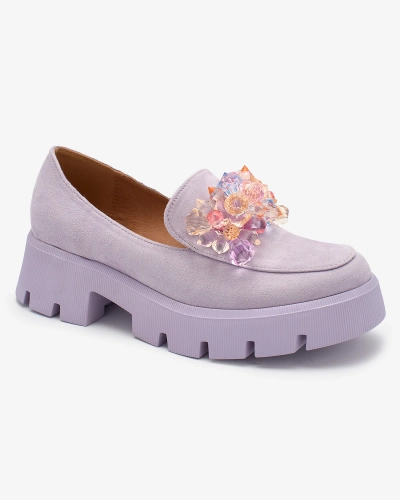 OUTLET Royalfashion Lila női mokaszin színes kristályokkal Crystal Glam