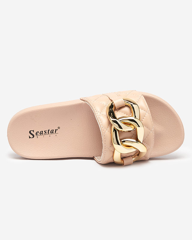 OUTLET Női bézs steppelt papucs arany lánccal Eteris - Lábbeli