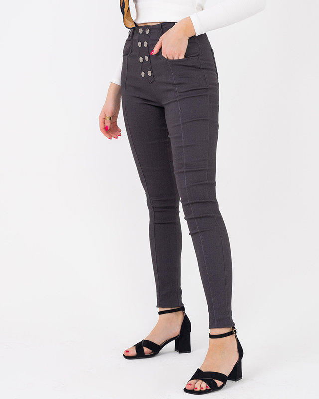 Női sötétszürke szövet tregging díszgombokkal - Ruházat