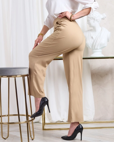 Royalfashion Világosbarna női széles szövetnadrág