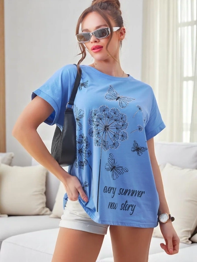 Royalfashion Női pamut póló pitypanggal és lepkével
