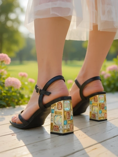 Royalfashion Csillogó női Crystal Charm szandál