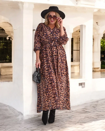 Royalfashion Camel mintás női maxiruha