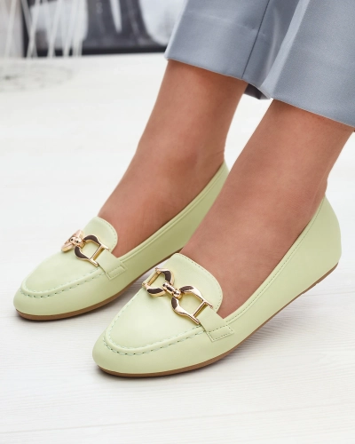 Zöld öko-bőr női mokaszin díszítéssel Wiwet-Footwear