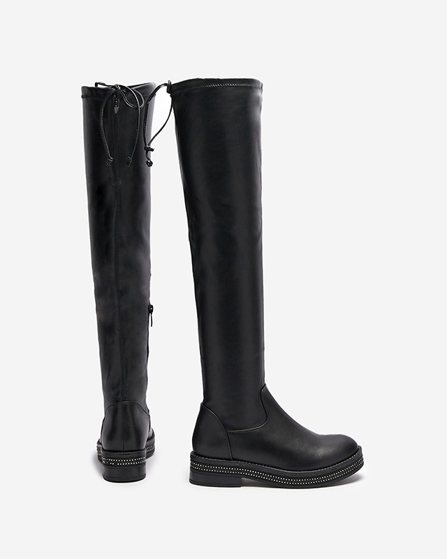 Női lapos talpú, térdig érő, fekete színű női csizma Sereii- Footwear