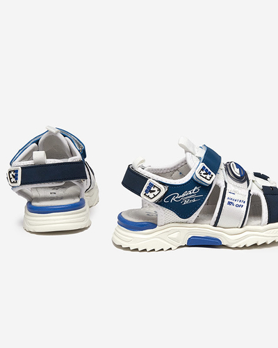 Fehér és sötétkék fiú szandál tépőzáras Roser-Footwear-rel