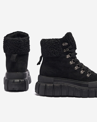 Diana Női Fekete Bőr Kényelmes Téli Bokacsizma