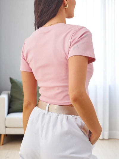 Royalfashion Női Pamut Crop Top Masnis Strasszkövekkel