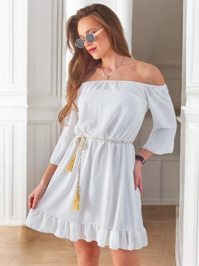 Royalfashion Női mini ruha vállnélküli, hosszú ujjú, strasszkövekkel