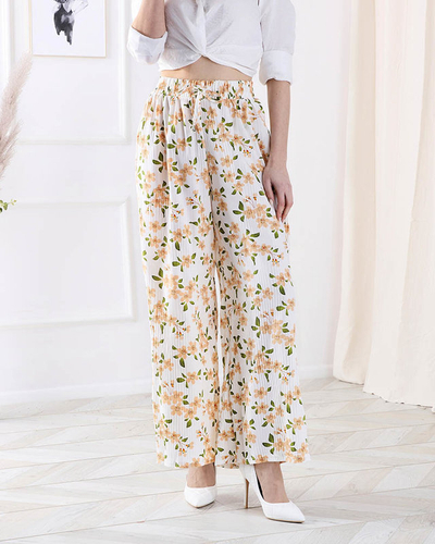 Női fehér virágos szövetnadrág - Ruházat