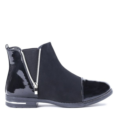 Czarne botki zamsz/skóra ekologiczna - Obuwie