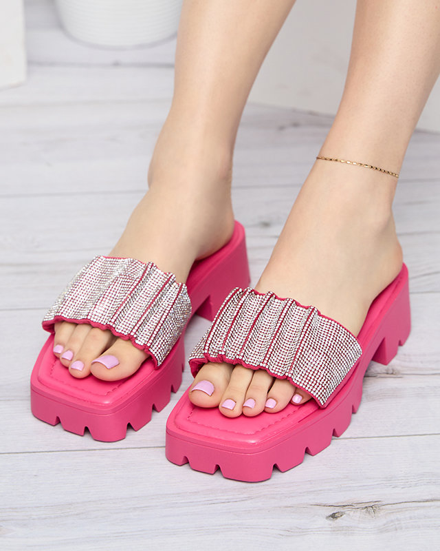 OUTLET Sötét rózsaszín női papucs cirkóniákkal Emkoy- Footwear