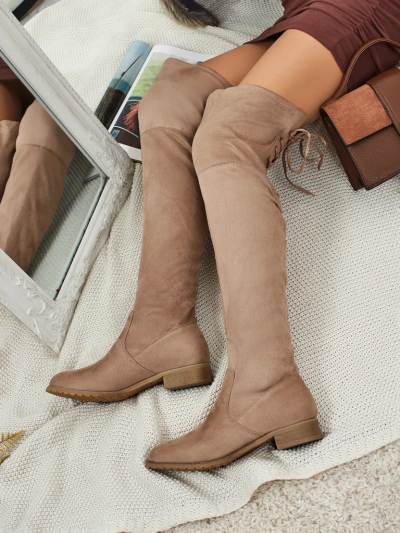 Denvoria női térd fölötti öko velúr csizma