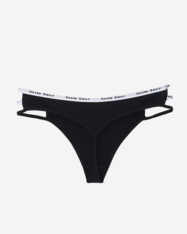 Női fekete pamut tangabugyi csíkokkal - Fehérnemű