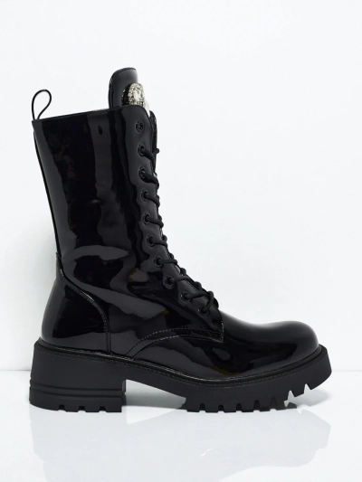 Emelune lakkozott fűzős női bokacsizma