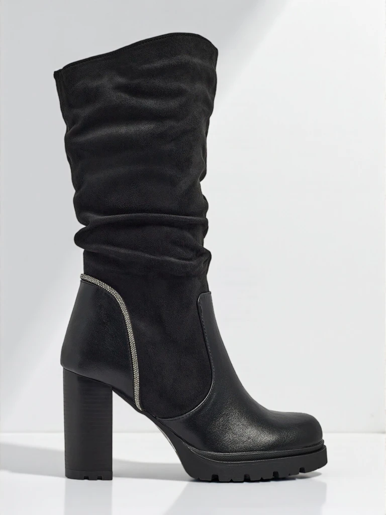 Női öko velúr bokacsizma ráncolt felsőrésszel Elyndra