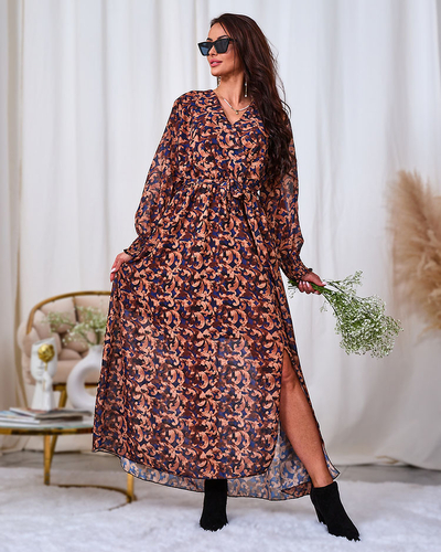 Royalfashion Camel mintás női maxiruha