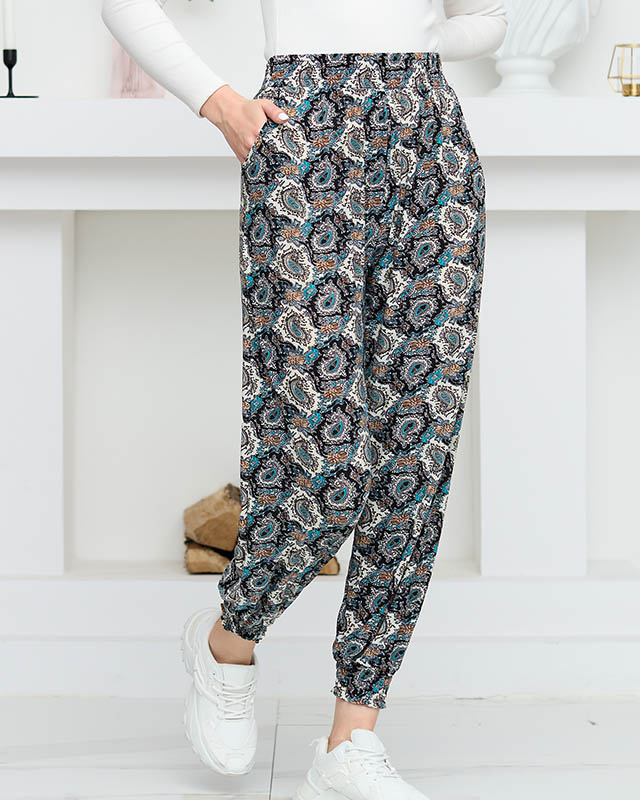 Fekete mintás női nadrág PLUSZ MÉRET - Ruházat