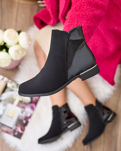 Royalfashion Fekete női csizma cirkóniával Overlissa