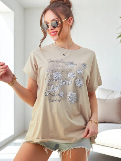 Royalfashion Női pamut póló levélmintával