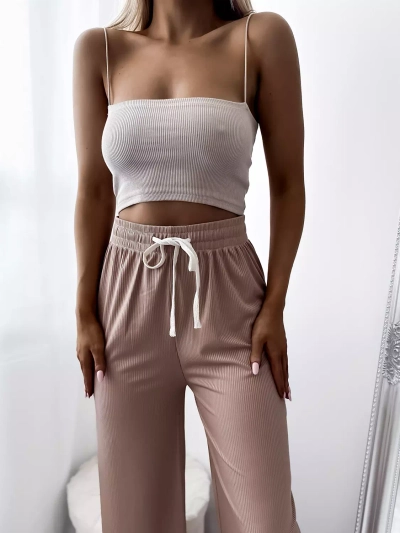 Barna női széles rakott palazzo nadrág - Ruházat