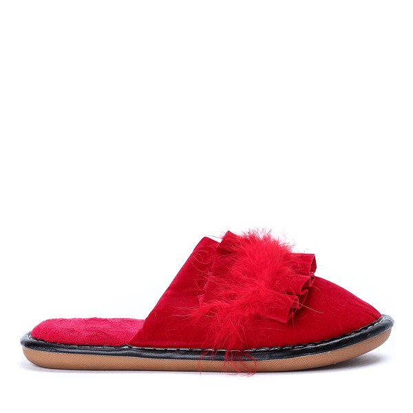 Czerwone kapcie z falbanką Lucille - Obuwie
