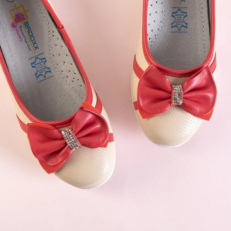 OUTLET Bézs és piros gyermek balerinák Portia íjjal - Cipők