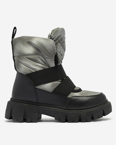 Női hócsizma lapos talppal fekete-szürke színben Ferory- Footwear