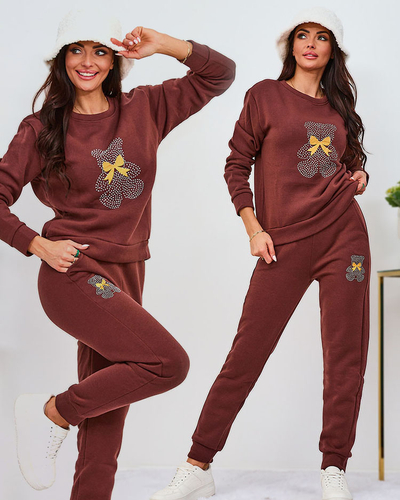 Royalfashion Barna női szigetelt tréningruha szett nyomtatással