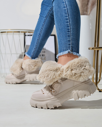 Bézs női fűzős hócsizma Fentes- Footwear