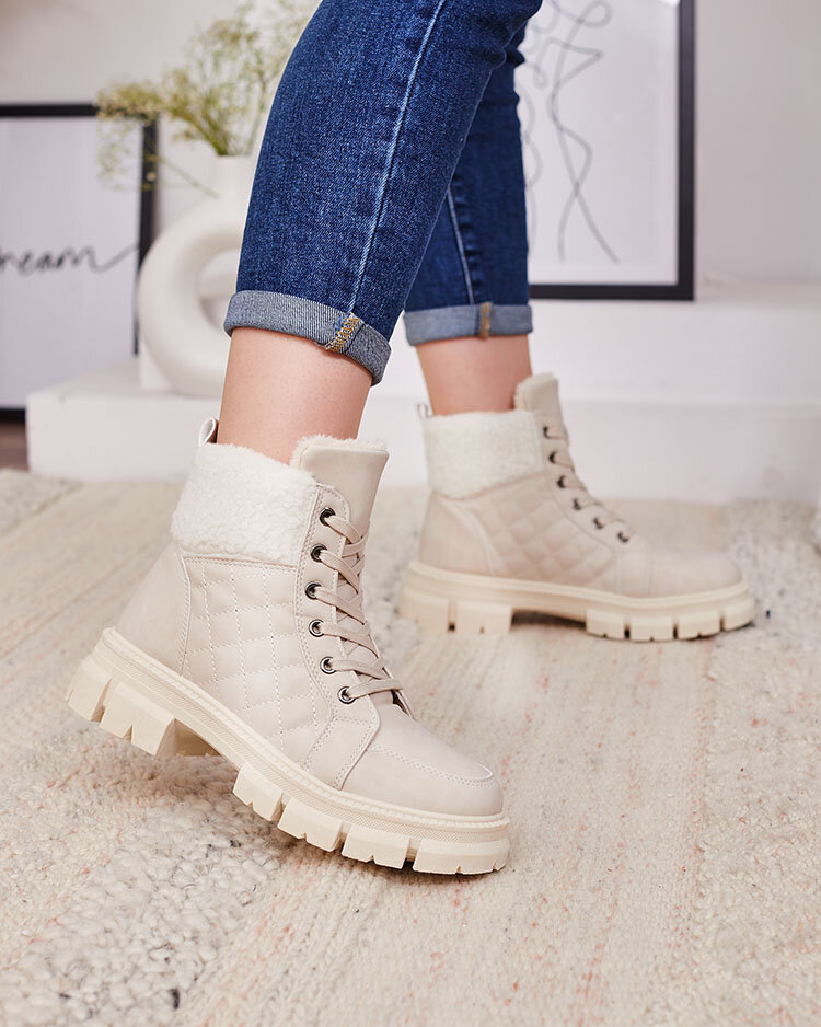 Royalfashion Bézs női szigetelt trapper csizma Hogenaf