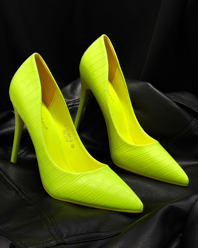 Neonsárga női tűsarkú cipő dombornyomással Asota - Lábbeli