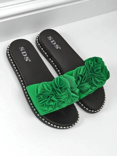 Royalfashion Női lapos talpú papucs Flora Verde