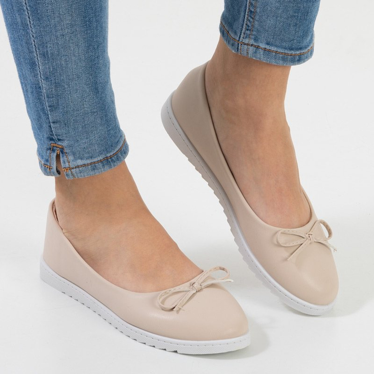 Bézs színű női balerinák Flonen íjjal - Cipők